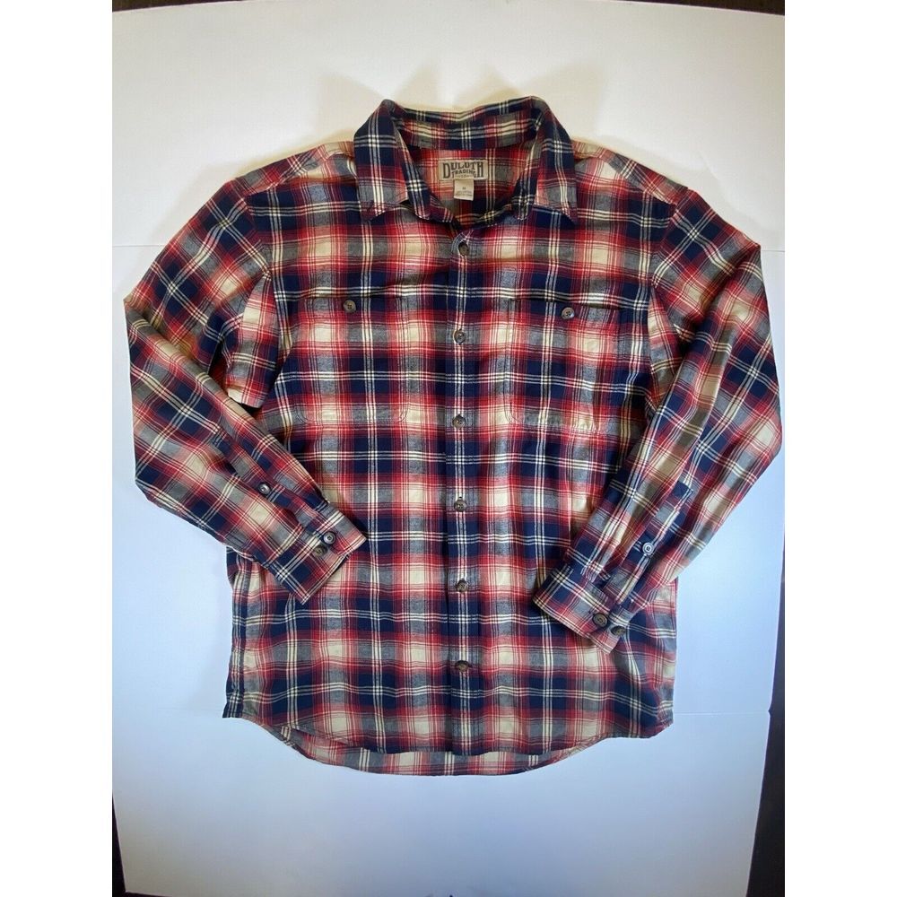 Duluth Trading Co. Flannel Shirt Mens Medium Relaxed Fit Red Plaid Loose, Cotton